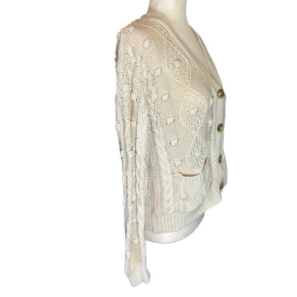 SINCERELY JULES Boho Cable Knit Sweater Cardigan Pockets Cream Small Cottagecore - Picture 3 of 10